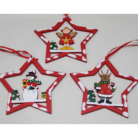 Wooden hanger star 13x13cm in red/white