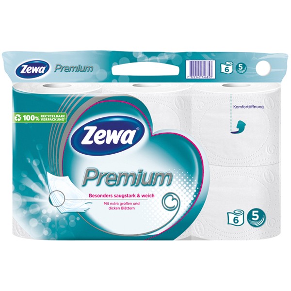 Zewa Premium Toilettenpapier 5-lagig 6x110 Blatt, Toilettenpapier, Markenkosmetik