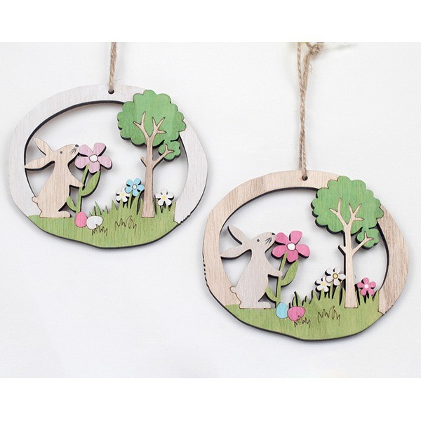 Wooden hanger 'Easter garden' 11x8cm,2 assort.