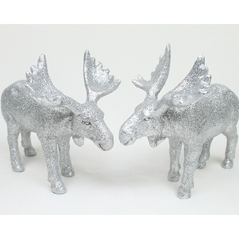 Polyresin elk silver glitter XL 13x11x8cm