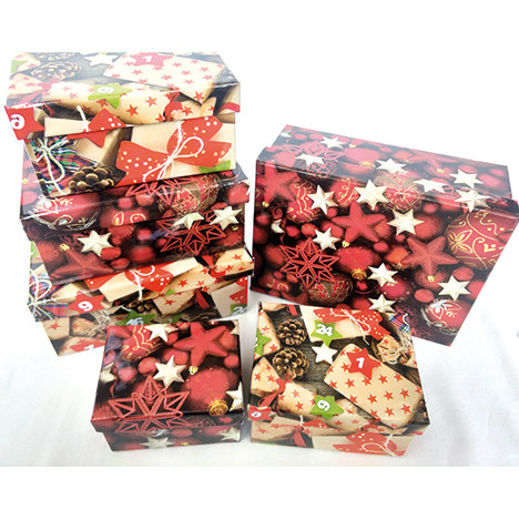 Geschenkboxen 'Päckchen, Sterne, Kugeln' 6-tlg.