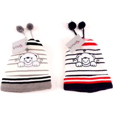 Winter Kinder Strickmütze m. Bommel & Umschlag