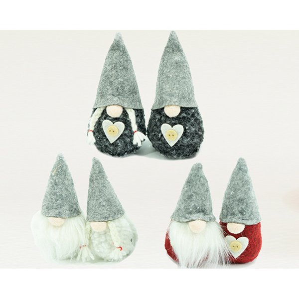 Felt gnome Nordic 11x5cm, grey, white, red ass.