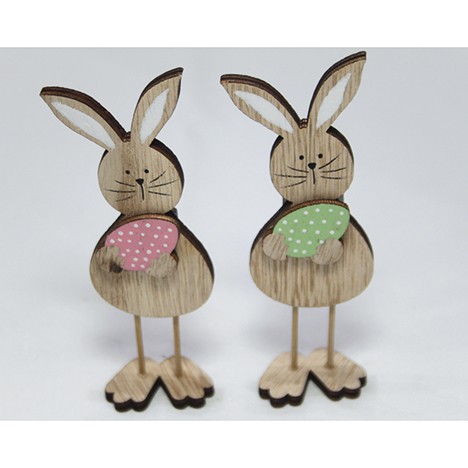 Wooden bunny with coloured egg 12x4x2cm