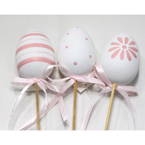 Easter egg plug white/pink set of 2 7x5cm