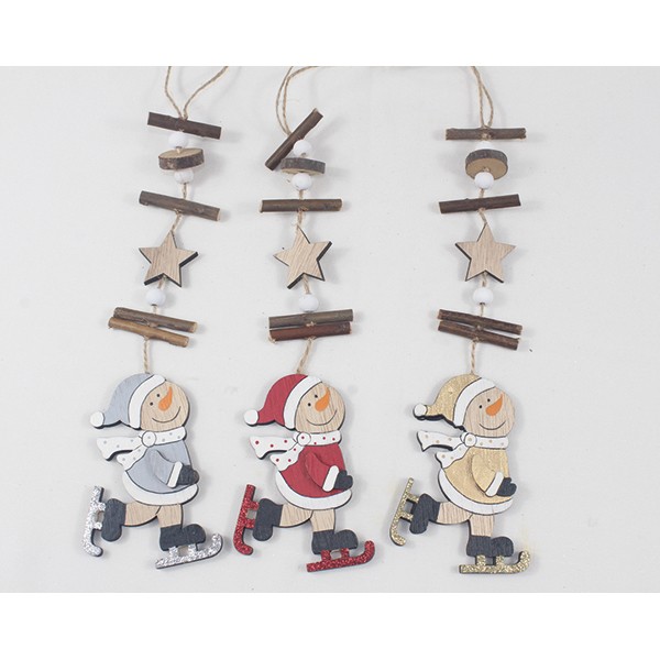 Wooden hanger snowman XL 31x6,3cm, 3 assorted