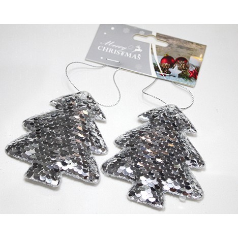 Christmas tree hanger sequins silver set of 2