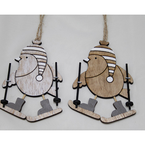 Woodenbird with ski 12x8,5cm, 2 assorted