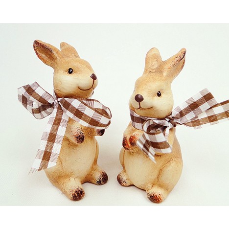 Ceramic rabbit with plaid ribbon 10x6x4,5cm