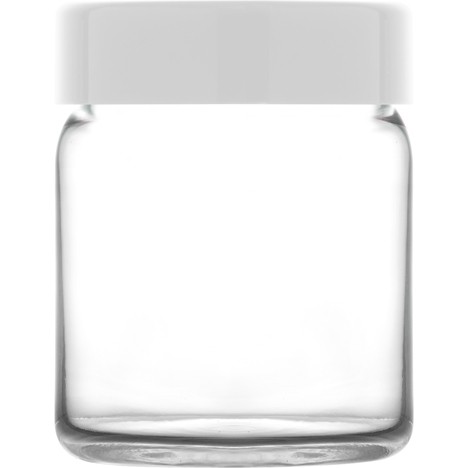 Glass tin with lid white 290ml, DM: 7cm, H: 9cm