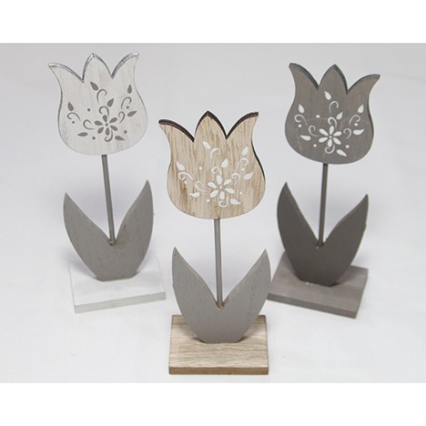 Wooden tulip XL 15x5,5x4cm, on wide wooden stand