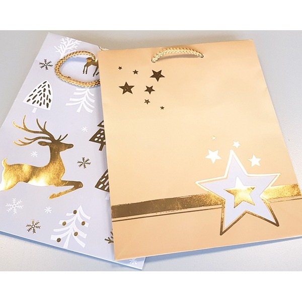 Gift bag 23x18x10cm 157g star and deer sorted