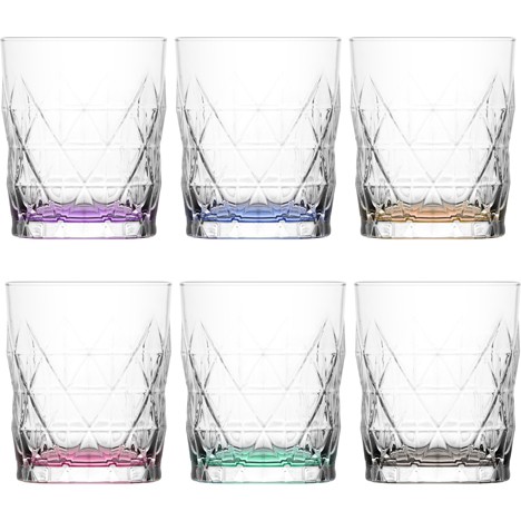Glass water glass 6pcs set colored 345ml