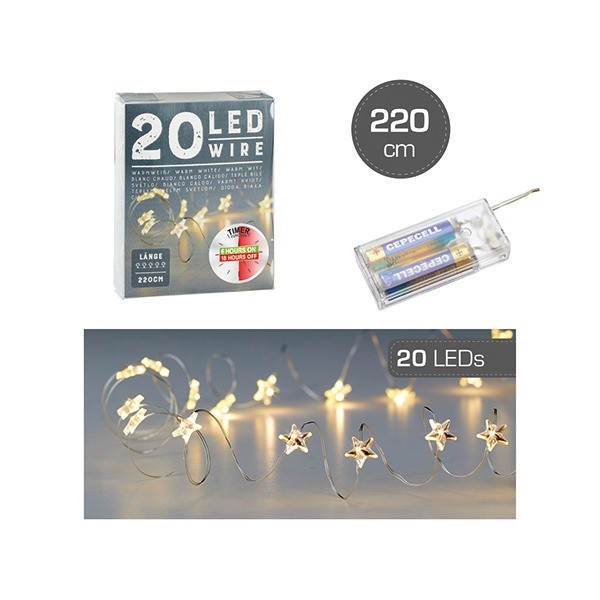 Lichterkette Mikro, Stern, 20 LED, 220cm Timer, in transp.
