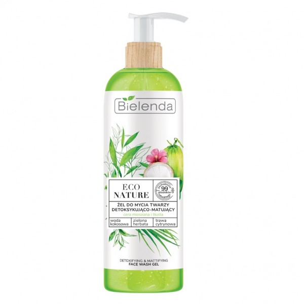 ECO NATURE - Coconut Water + Green Tea + Lemon Grass - face cleansing gel detoxifying-matting, 200 g