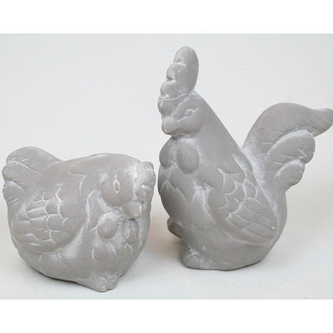 Cock and hen in concrete look, ceramic 10x6x5cm