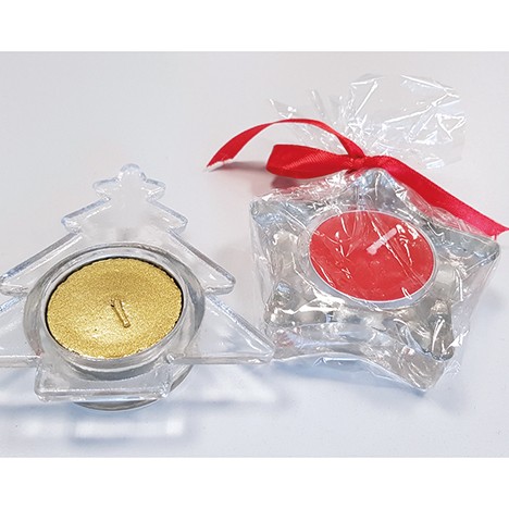 Glasstealightholder w. tealight in transp. bag