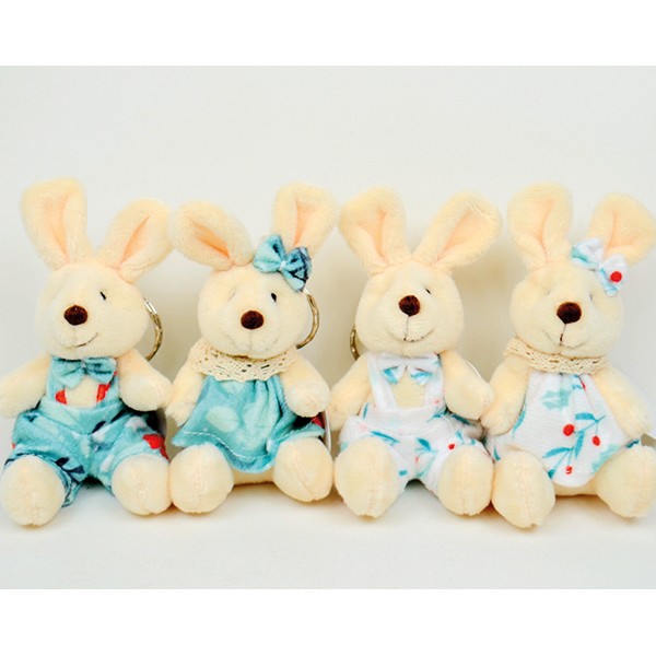 Bunny plush with colorful fabric 8cm 4 assorted