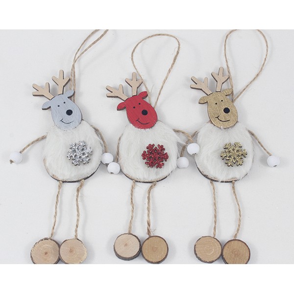 Wooden hanger moose with fur 20x6,5cm, 3 ass.