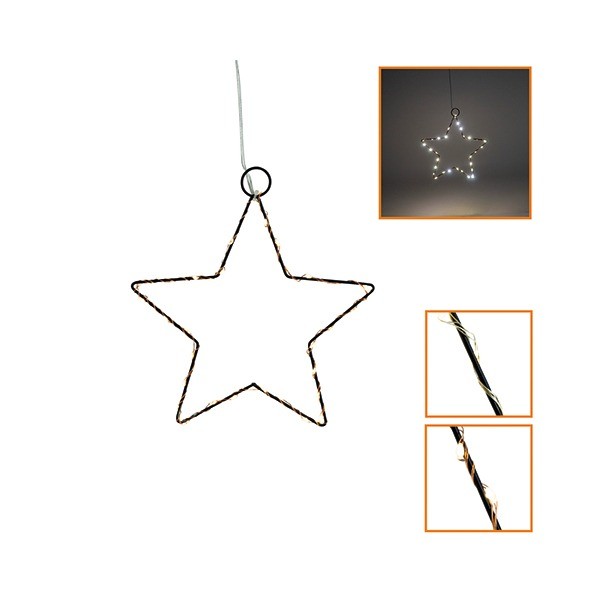 LED star S, 30 LEDs, metal black, 2f ass.