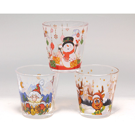 drinking glass 3-fold assorted 9x8,5cm 250ml