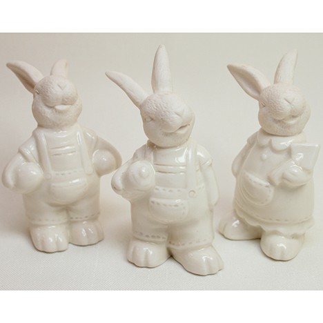 White porcelain bunny 8x4x3,5cm,3 poses assort.