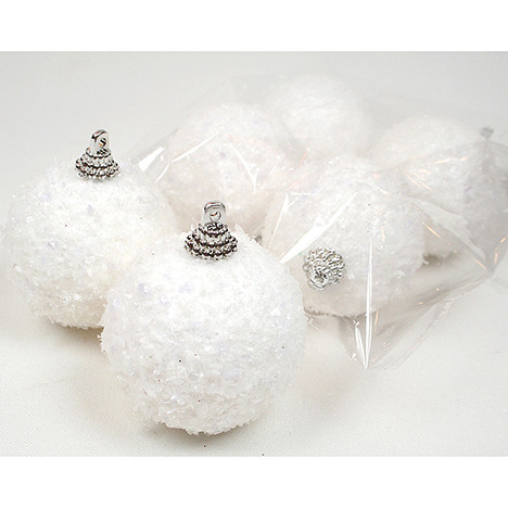Snowballs each 5cm set of 6, glitter, polyfoam