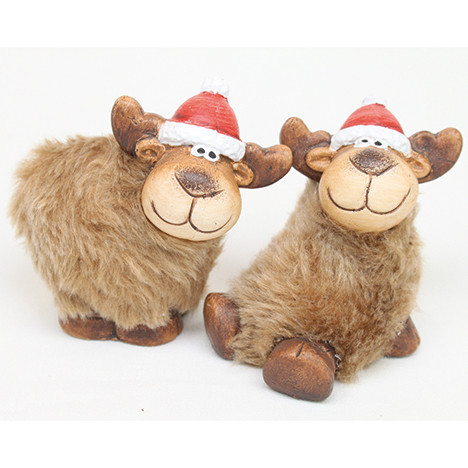 Ceramic elk with fur 8x7x4cm 2 assorted