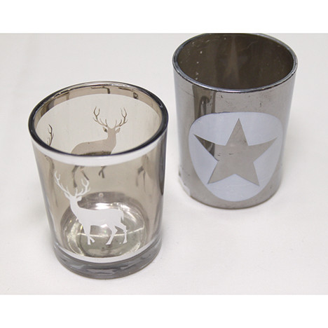 Wind light glass 'deer/merry x-mas' 6.5x5.5cm