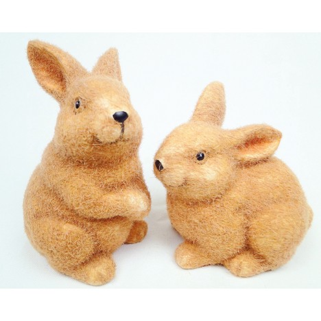 Bunny with flocked surface 12x8x5cm, brown