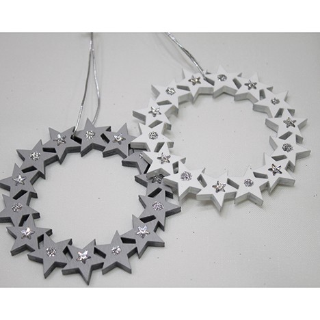 Wooden wreath stars 8x8cm with glitter stones