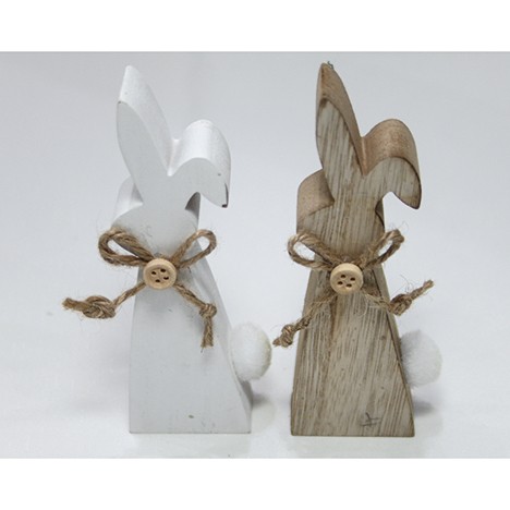 Holzhase 13x5x3cm mit Juteband und Holzknopf