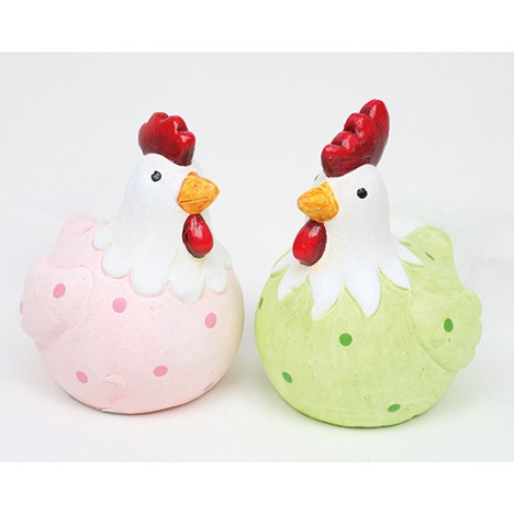 Ceramic chicken with dots 7x7x6cm pink and green
