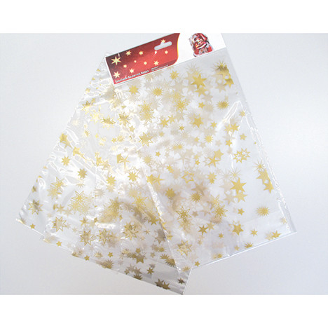 Transparent bag, big, 'golden stars' 10 pcs