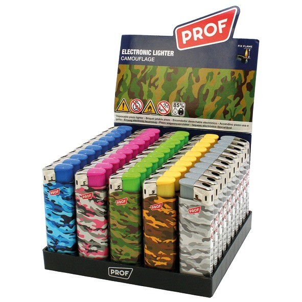 Feuerzeug CAMOUFLAGE, 5 Farben sortiert im Disp.