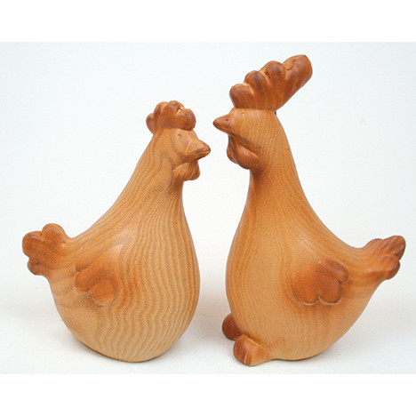 Cock or hen in wooden look 13,5x6,5x5,5cm,ceramic