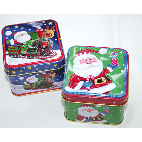 Metalldose 7,5x6,5cm m. Santa-Motiv,2-fach sort.