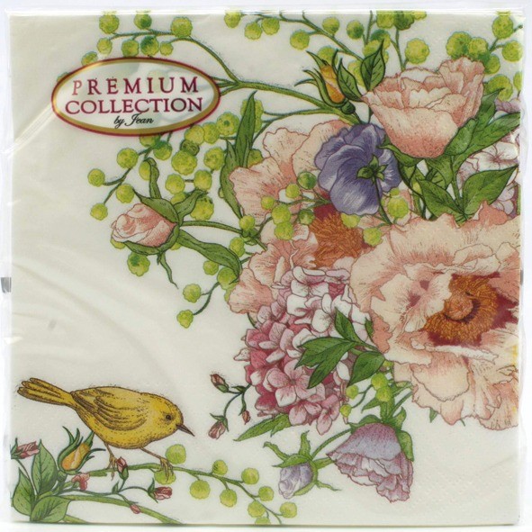 Premium napkins 20 pieces 33x33cm Flower and Bird