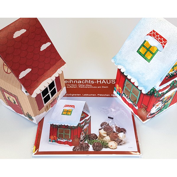 Weihnachtshaus XXL 20x10x10cm, 2 tolle Designs sort., mit XL