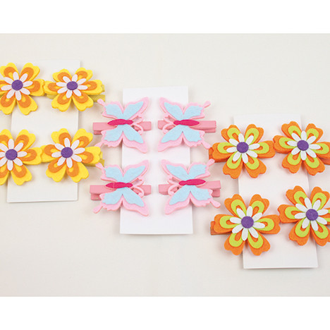 Feltflowers with wooden clip, set of 4 each 5x2cm