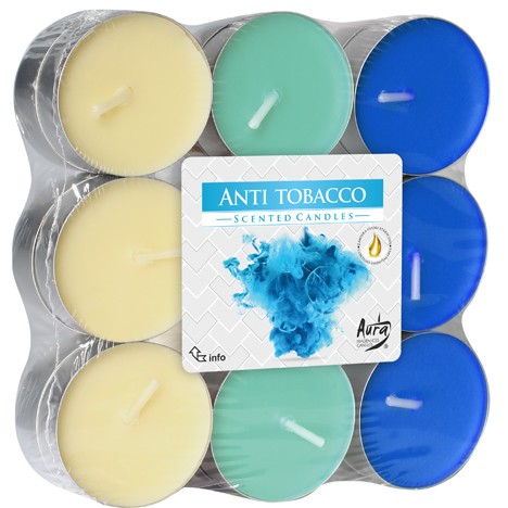 Tealights fragr. 18s anti-tobacco, block pack.