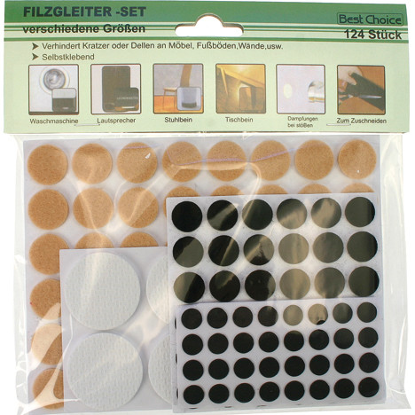 Furniture Pads 124pc Assort. Round 1-4cm 3 Col